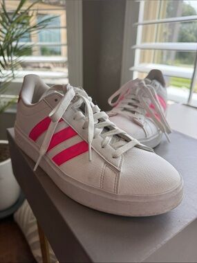 ADIDAS White Women's Sneakers with Pink Stripes